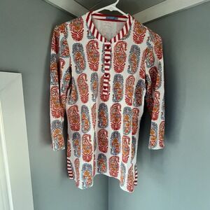 J. Mclaughlin Catalina Cloth 3/4 Sleeve Paisley Striped Trim Tunic Top Size‎ S